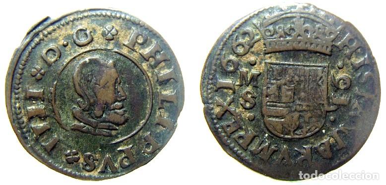 Monedas de Espa&ntilde;a: Moneda de Felipe IV 16 maravedis 1662 Madrid S