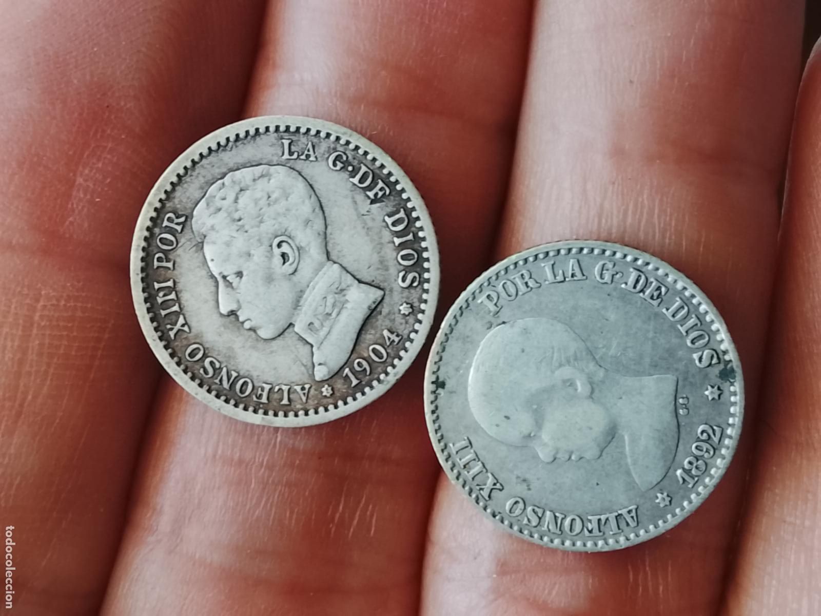 Monedas de Espa&ntilde;a: 2 monedas de 50 c&eacute;ntimos de plata
