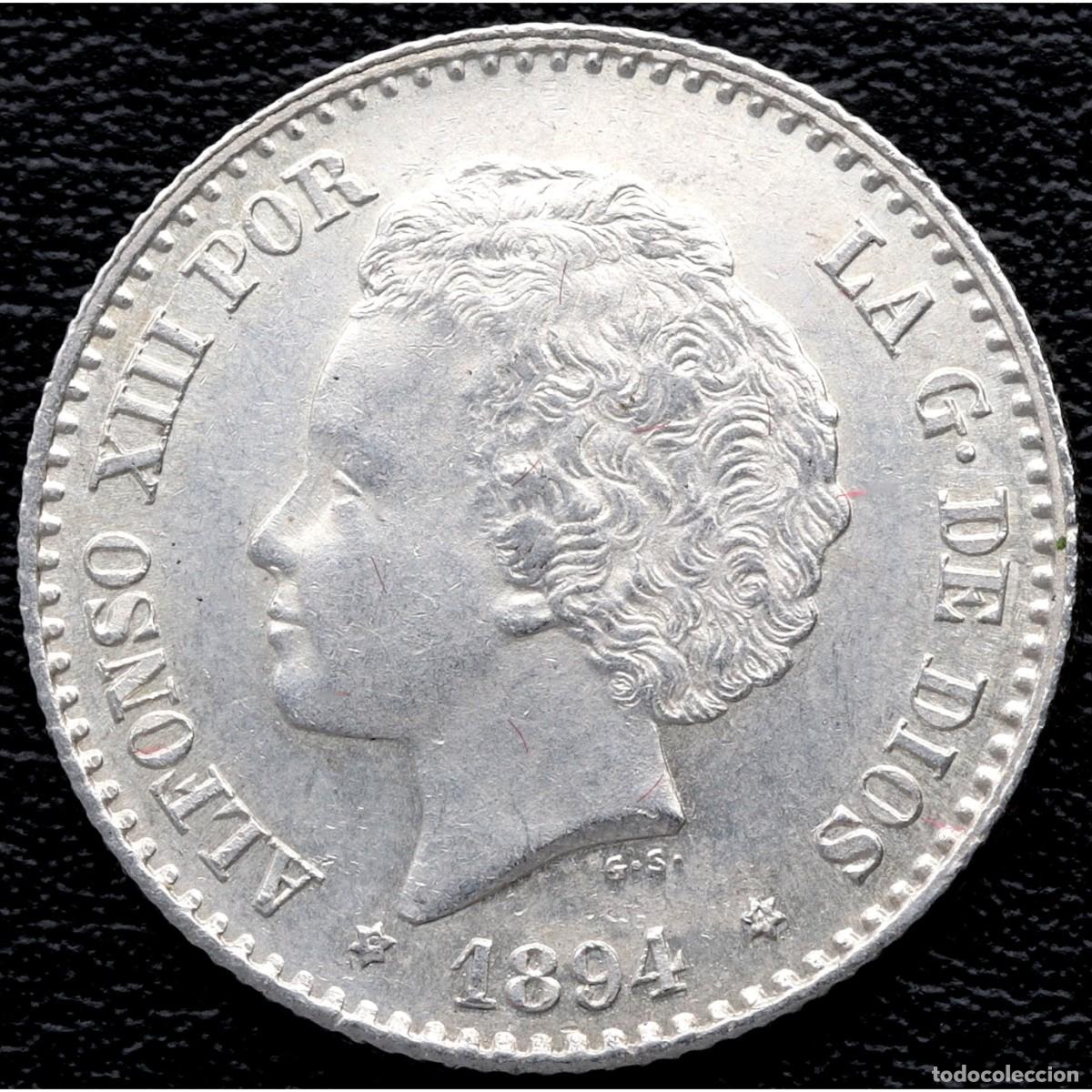 Monedas de Espa&ntilde;a: ALFONSO XIII. 50 C&Eacute;NTIMOS PLATA 1894 NN-COIN MS 62. SIN CIRCULAR. SC.