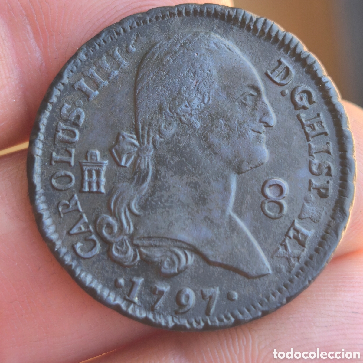 Monedas de Espa&ntilde;a: Carlos IV 1797 8 maravedis Segovia