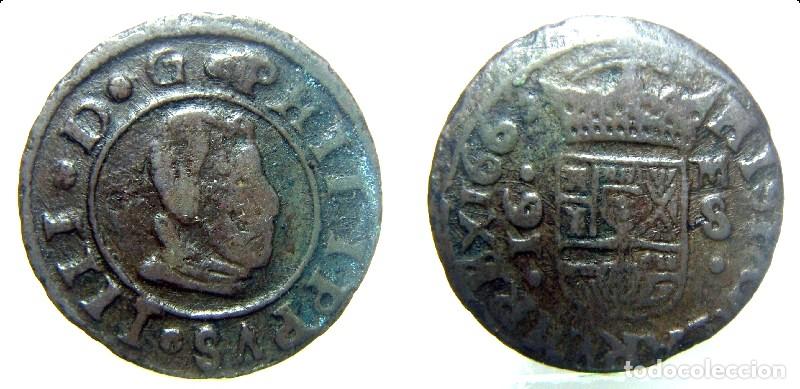 Monedas de Espa&ntilde;a: Moneda de Felipe IV 16 maravedis 1663 Madrid S,con el valor de 16 a la izquierda en vez de a derecha