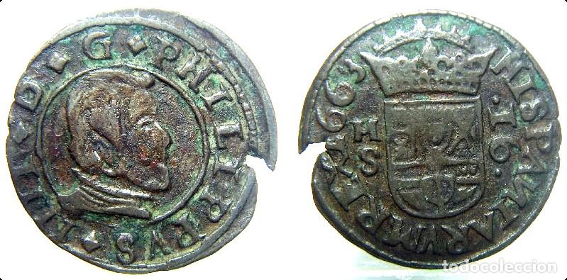Monedas de Espa&ntilde;a: Moneda de Felipe IV 16 maravedis 1663 Madrid S