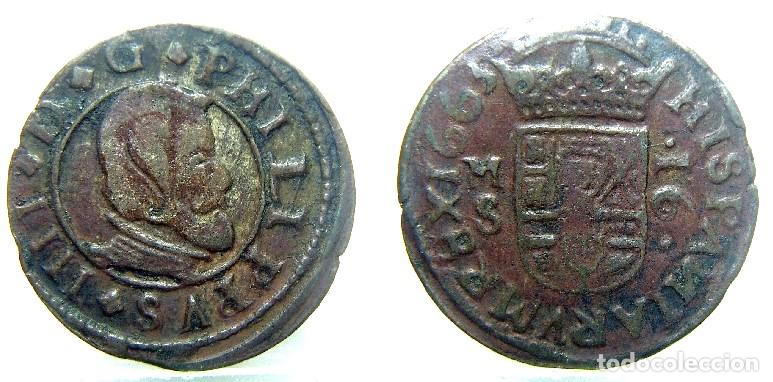 Monedas de Espa&ntilde;a: Moneda de Felipe IV 16 maravedis 1663 Madrid S