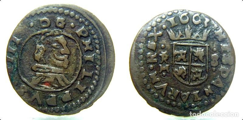Monedas de Espa&ntilde;a: Moneda de Felipe IV 8 maravedis 1663 Trujillo