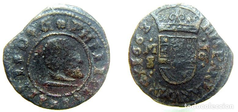Monedas de Espa&ntilde;a: Moneda de Felipe IV 16 maravedis 1663 Madrid S