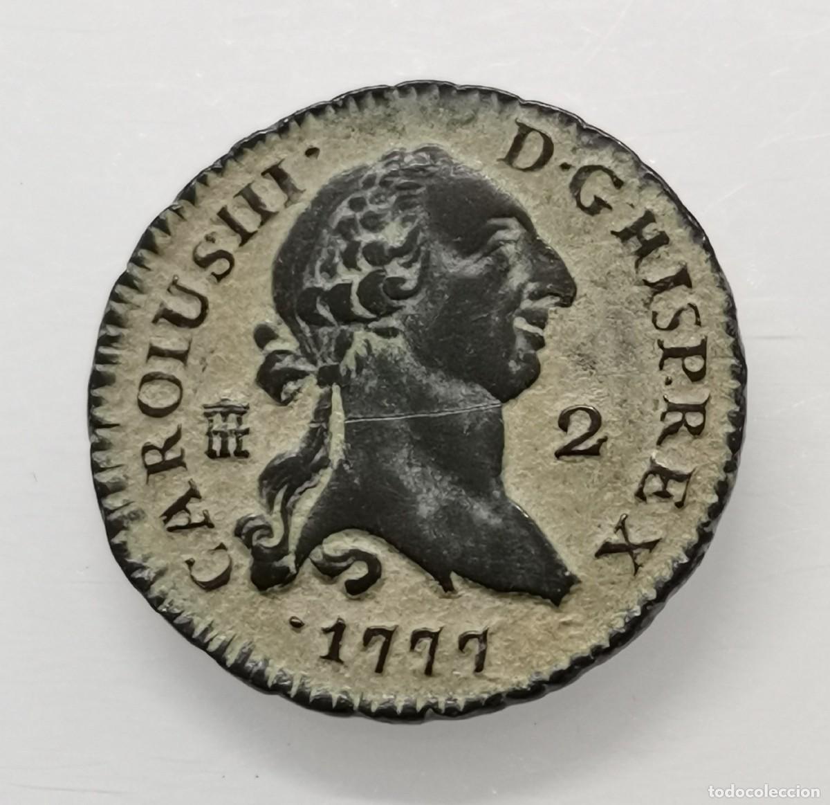 Monedas de Espa&ntilde;a: Carlos III 2 Maraved&iacute;s 1777 Segovia.