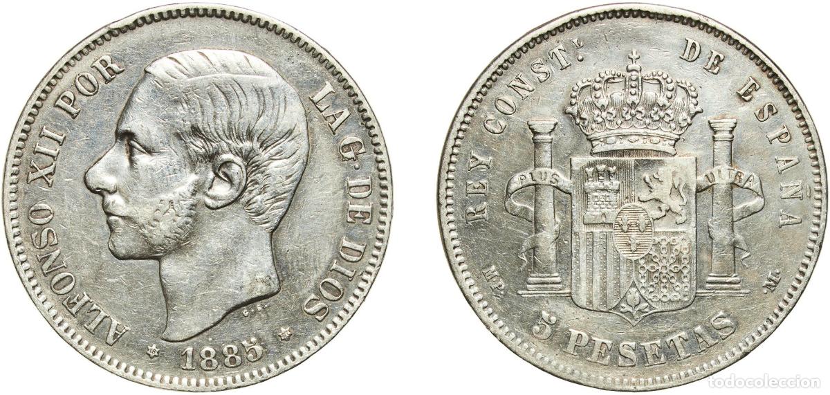 Monedas de Espa&ntilde;a: 5 Pesetas - Alfonso XII (3rd portrait) 1885 18-87 MPM