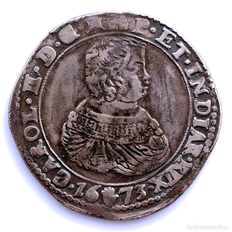 Moedas de Espanha: SC. Imperio Espa&ntilde;ol. Carlos II, Ducaton 1673 Amberes. MBC+/VF+Plata 31,4 g.
