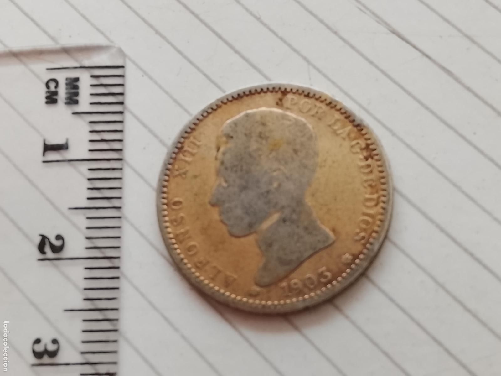 Monedas de Espa&ntilde;a: Peseta de plata de 1903 sobredorada