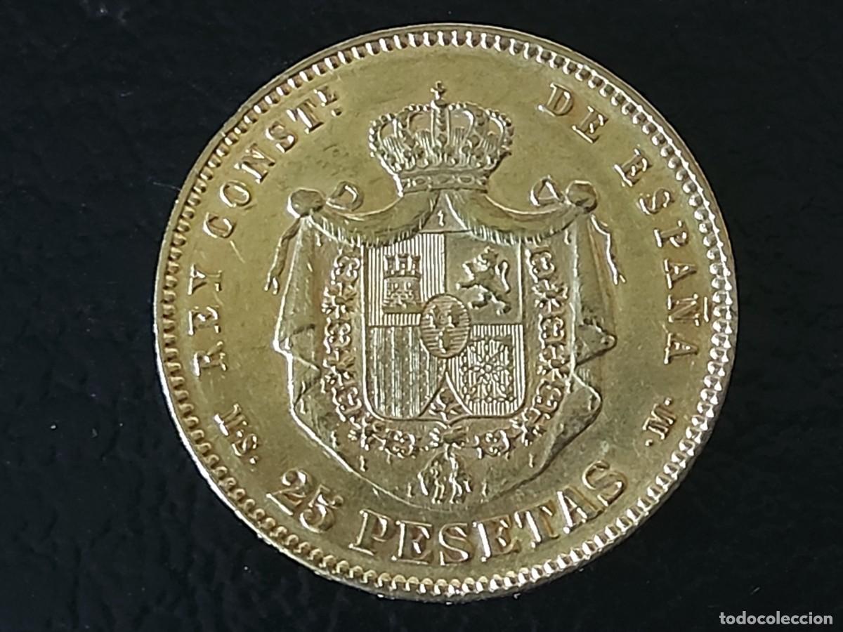 Monedas de Espa&ntilde;a: Moneda de oro 25 ptas. ALFONSO XII 1880 - Foto 3