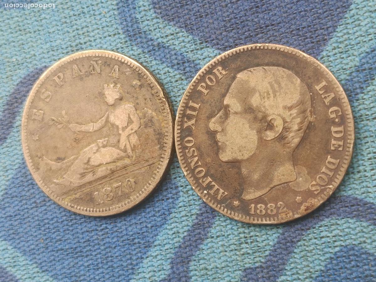 Monedas de Espa&ntilde;a: 2 monedas de 2 pesetas de plata