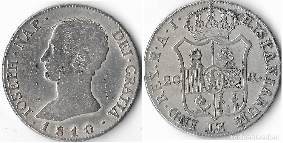 Monedas de Espa&ntilde;a: ESPA&Ntilde;A - Jose Napole&oacute;n. 1810 20 Reales. AI - PLATA (RARISIMA CON ESTA CONSERVACION)