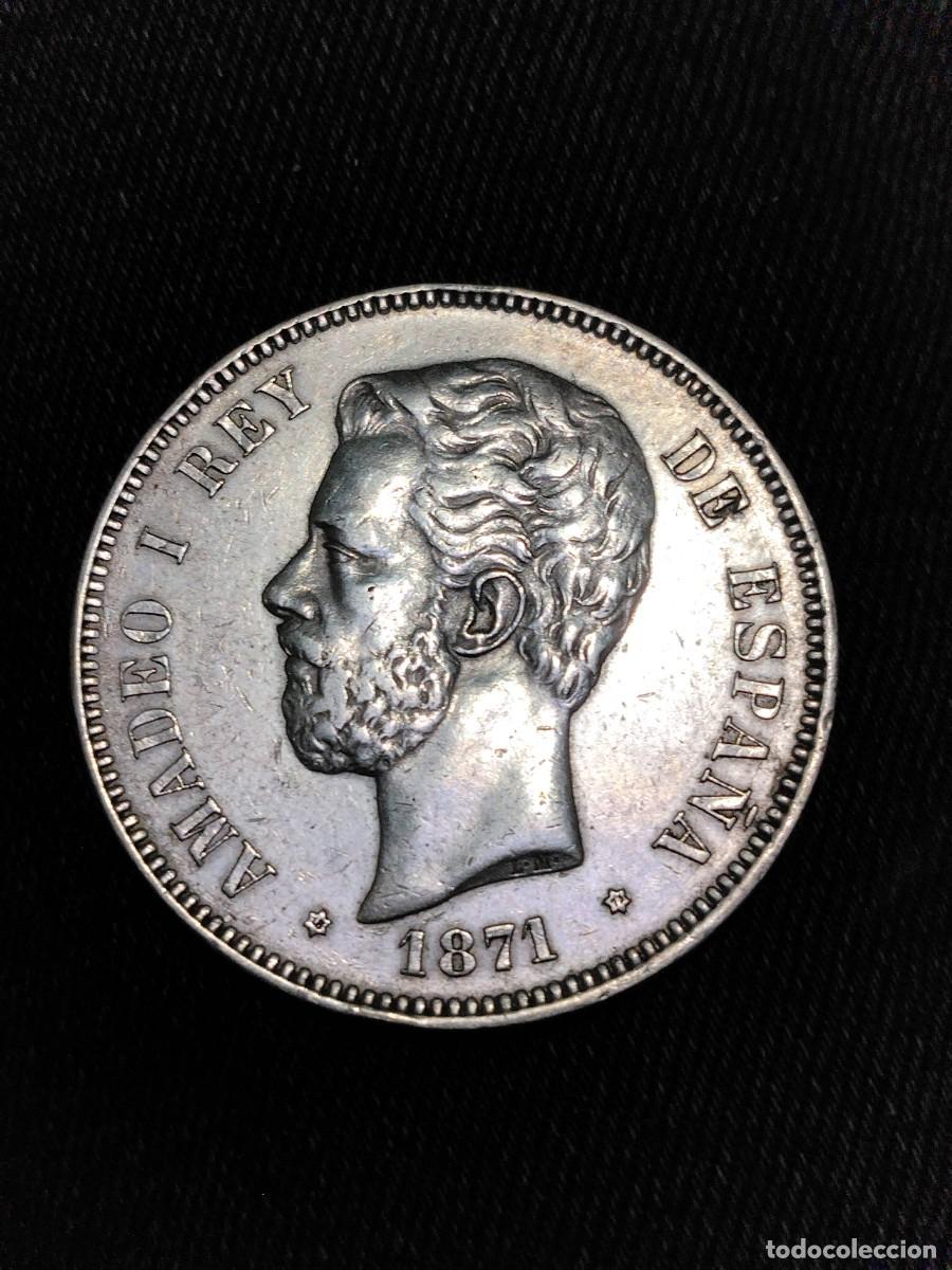 Monedas de Espa&ntilde;a: Rara! EBC! Amadeo I 5 pesetas 1871 *73