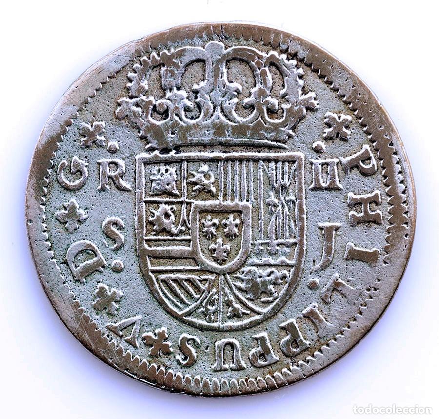 Monedas de Espa&ntilde;a: SC. Spain- FALSA DE EPOCA. Felipe V. 2 reales 1823 Sevilla. Lat&oacute;n 3,7 g.