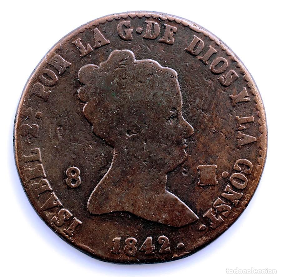 Monedas de Espa&ntilde;a: SC-Spain. Isabel II. 8 Maravedis. 1842 Segovia. Cobre 10,4 g.