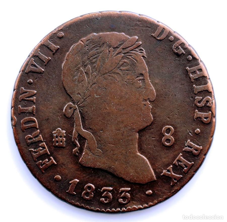 Monedas de Espa&ntilde;a: SC-Spain. Fernando VII. 8 Maravedis 18233 Segovia.. Cobre 10.9 g.