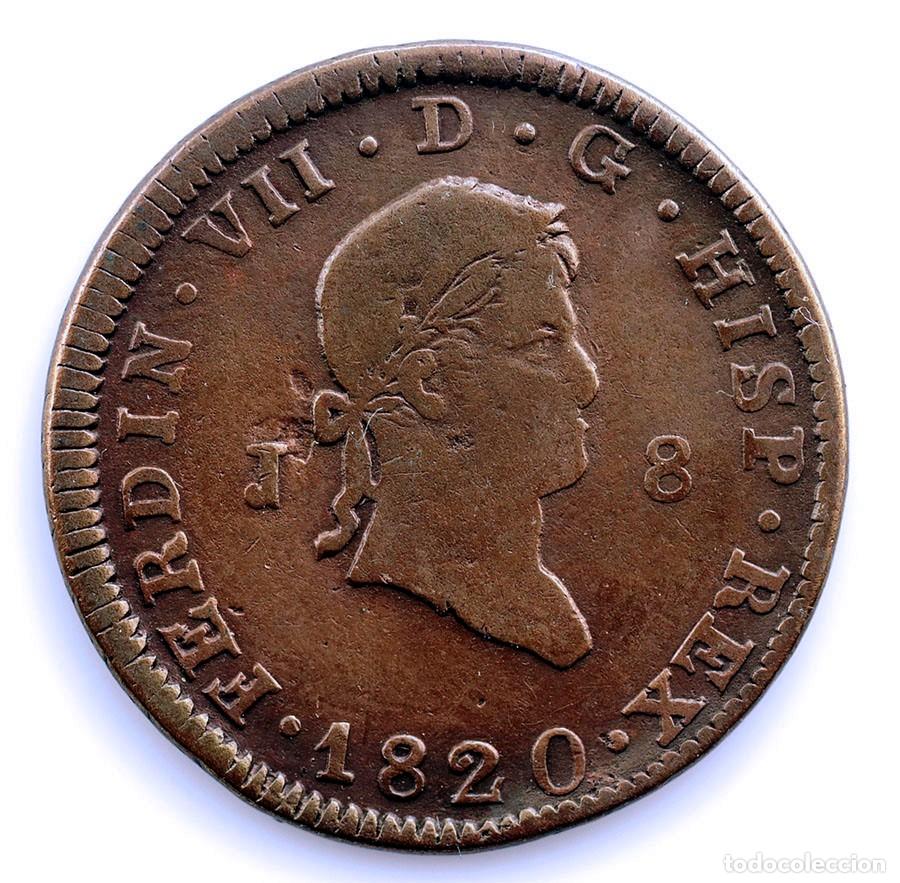 Monete da Spagna: SC-Spain. Fernando VII. 8 Maraved&iacute;s 1820 Jubia.. Cobre 10.6 g.