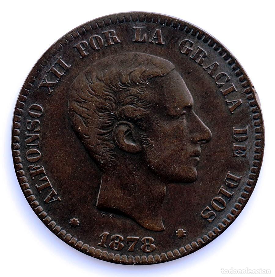 Monedas de Espa&ntilde;a: SC-Alfonso XII - 10 C&eacute;ntimos 1878 OM. Barcelona MBC+/VF+. Cobre 9,7 g.