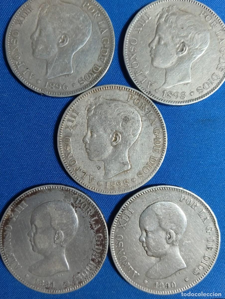 Monedas de Espa&ntilde;a: 5 Duros de plata 900,de 5 ptas, Alfonso XIII. a&ntilde;os: 1890-1891-1896 y 1898(2)