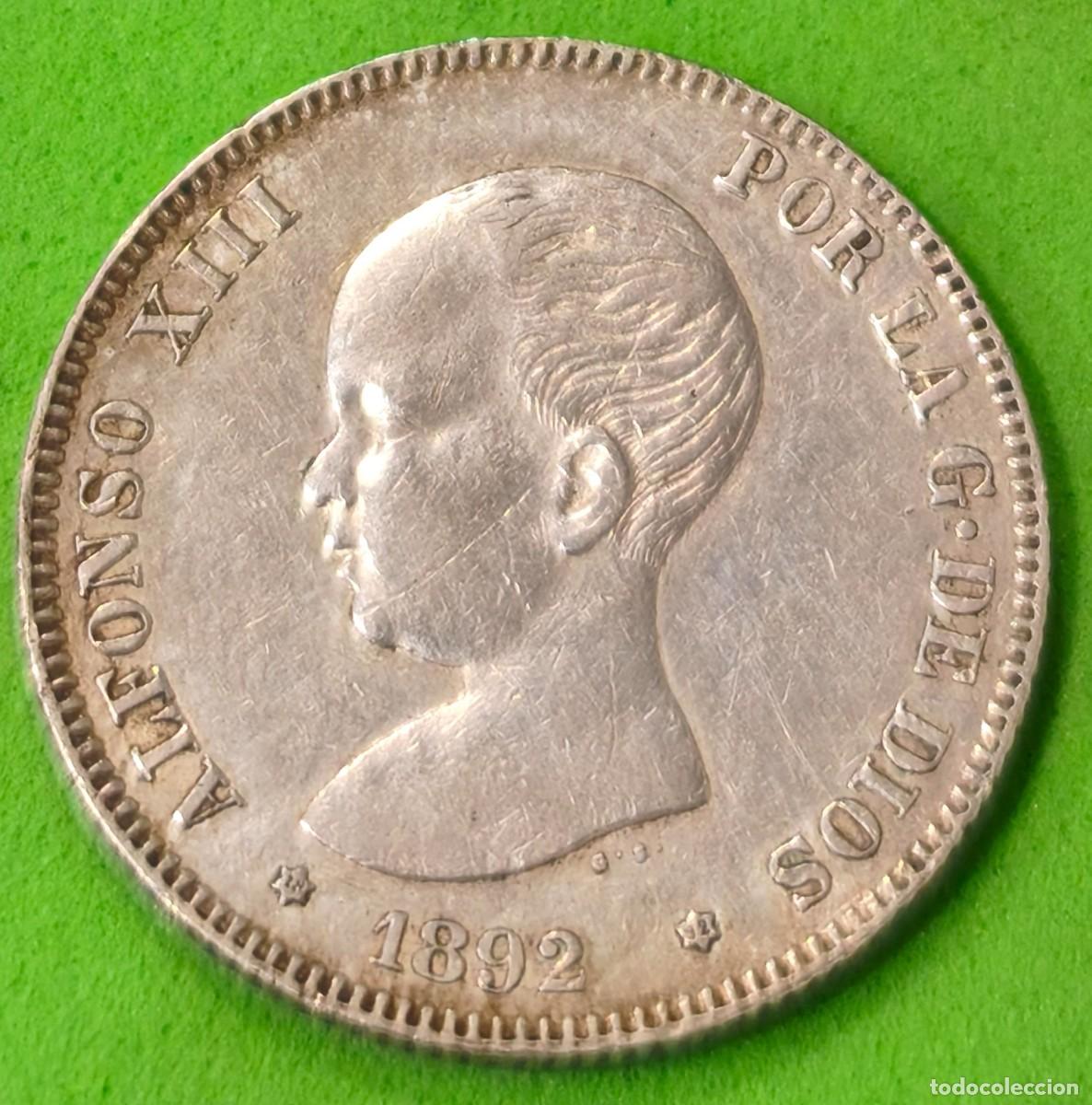 Monedas de Espa&ntilde;a: ESPA&Ntilde;A. A&Ntilde;O 1892.- 2 PTAS PLATA ALFONSO XIII. PESO 10 GR