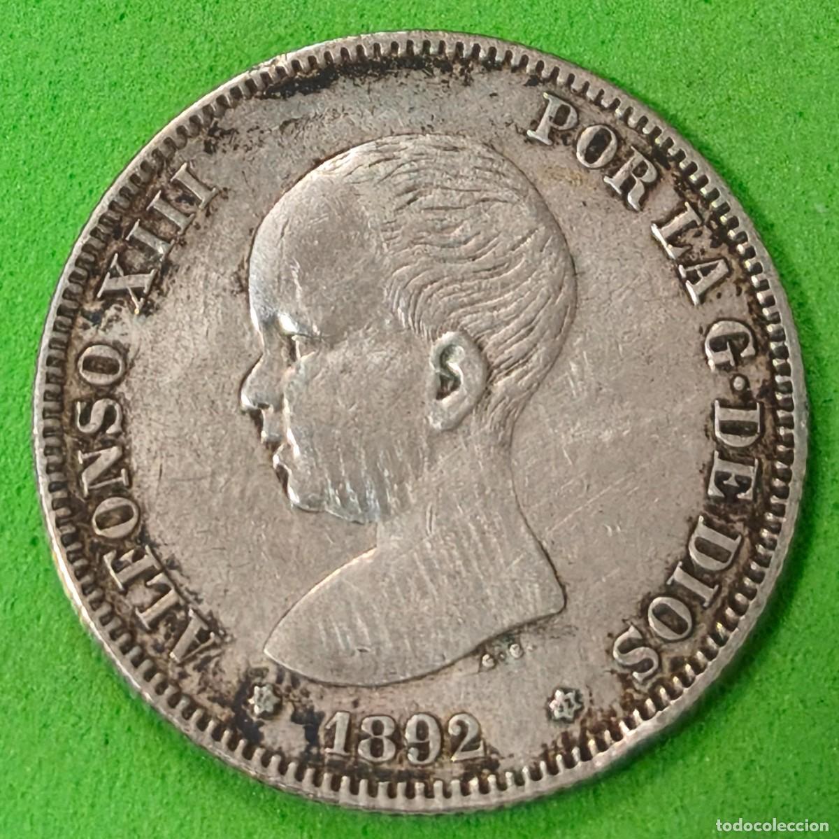 Monedas de Espa&ntilde;a: ESPA&Ntilde;A. A&Ntilde;O 1892.- 2 PTAS PLATA ALFONSO XIII. PESO 9,9 GR