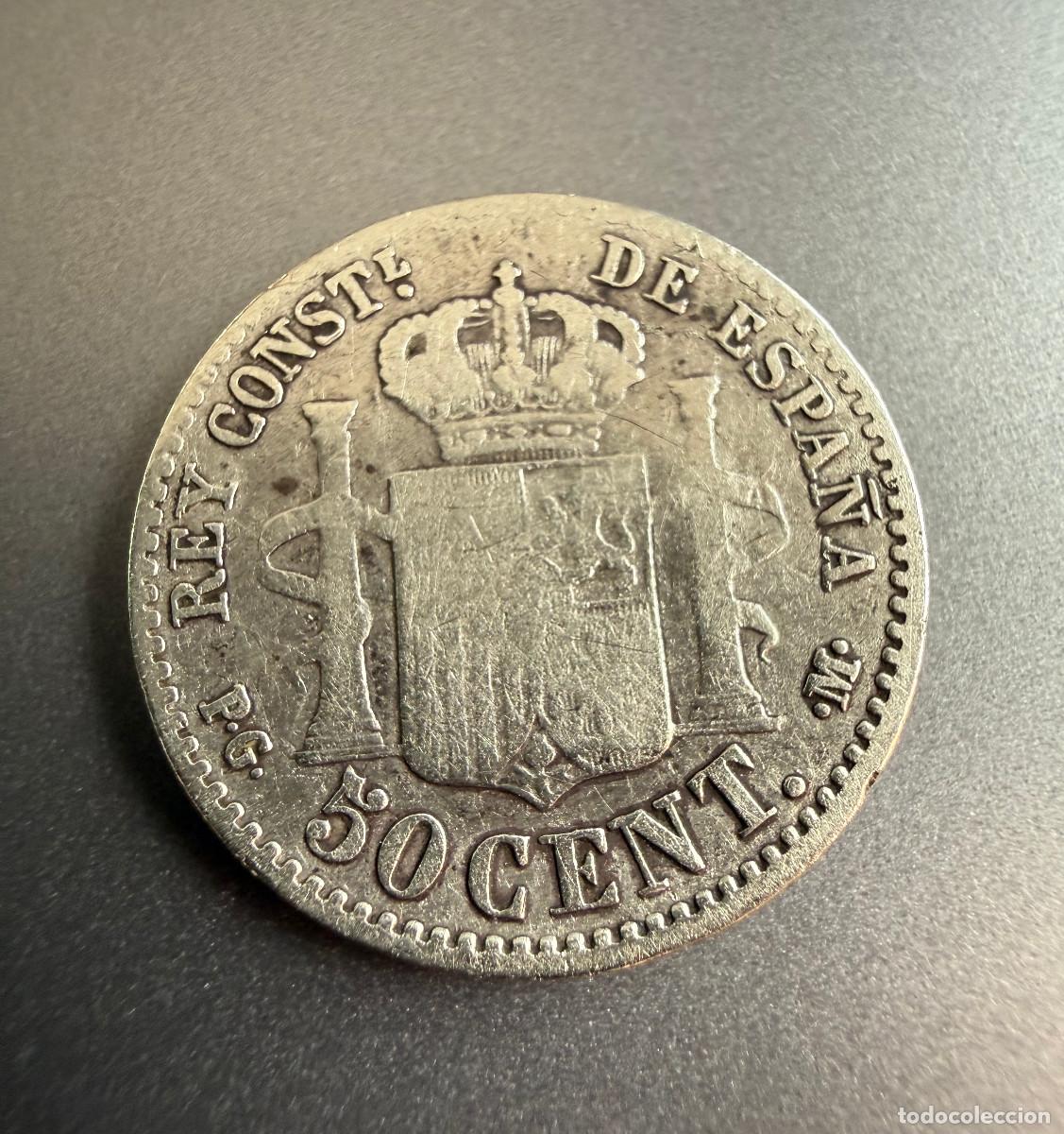 Monedas de Espa&ntilde;a: 50 C&eacute;ntimos 1892 *92 Alfonso XIII Pel&oacute;n &ndash; Plata &ndash; Espa&ntilde;a