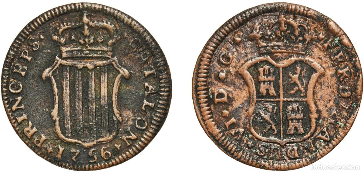 Monedas de Espa&ntilde;a: Spain Principality of Catalonia Kingdom 1756 Ardite - Fernando VI Copper Real ingenio de Segovia Mi