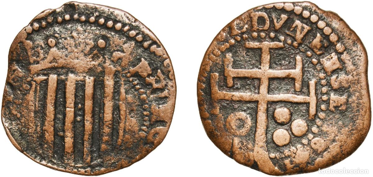 Monedas de Espa&ntilde;a: Spain Principality of Catalonia Kingdom 1641 Seiseno (Besal&uacute;,cross) Copper Besal&uacute; 2.96g VF Aureo 98
