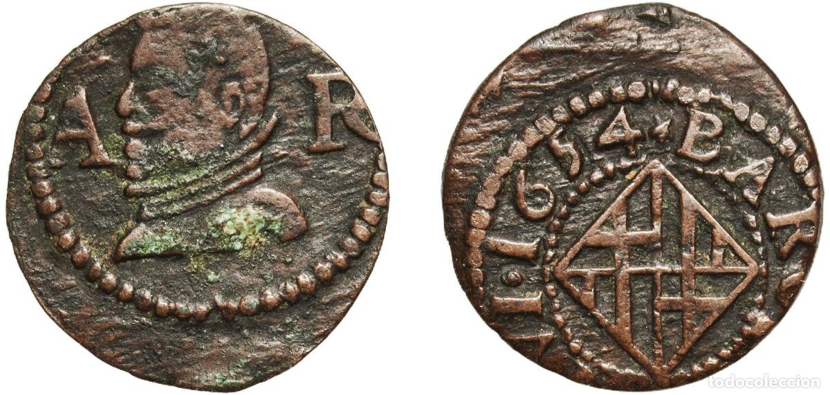 Monedas de Espa&ntilde;a: Spain Principality of Catalonia Spanish states 1654 Ardite - Felipe IV Copper Barcelona Mint 1.4g V
