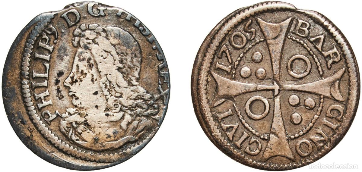 Monedas de Espa&ntilde;a: Spain Principality of Catalonia Kingdom 1705 Groat - Philip V Silver (.931) Barcelona Mint 2.5g VF