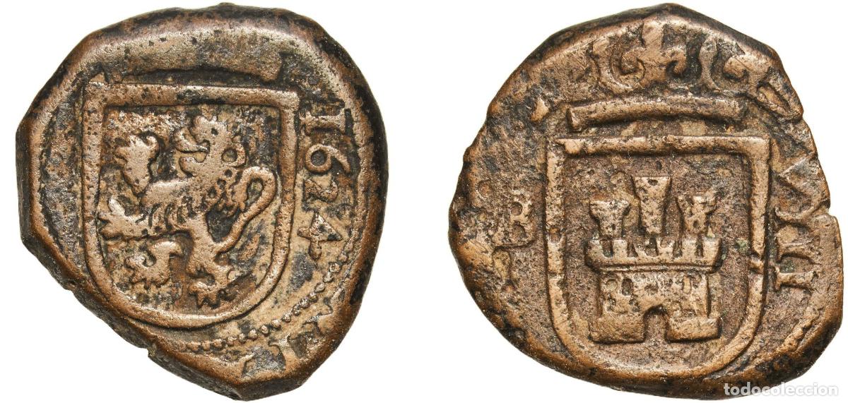 Monedas de Espa&ntilde;a: Spain Kingdom 1624 B 8 Maravedis - Felipe IV Copper Burgos Mint 6g VF KM 10.1 Cal 1254 Aureo 298