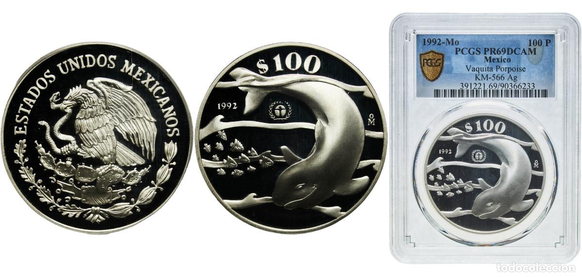 Monedas de Espa&ntilde;a: Mexico Republic 1992 Mo 100 Pesos (Vaquita Porpoise) Silver (.999) Mexican Mint (28007) 31.1g PCGS