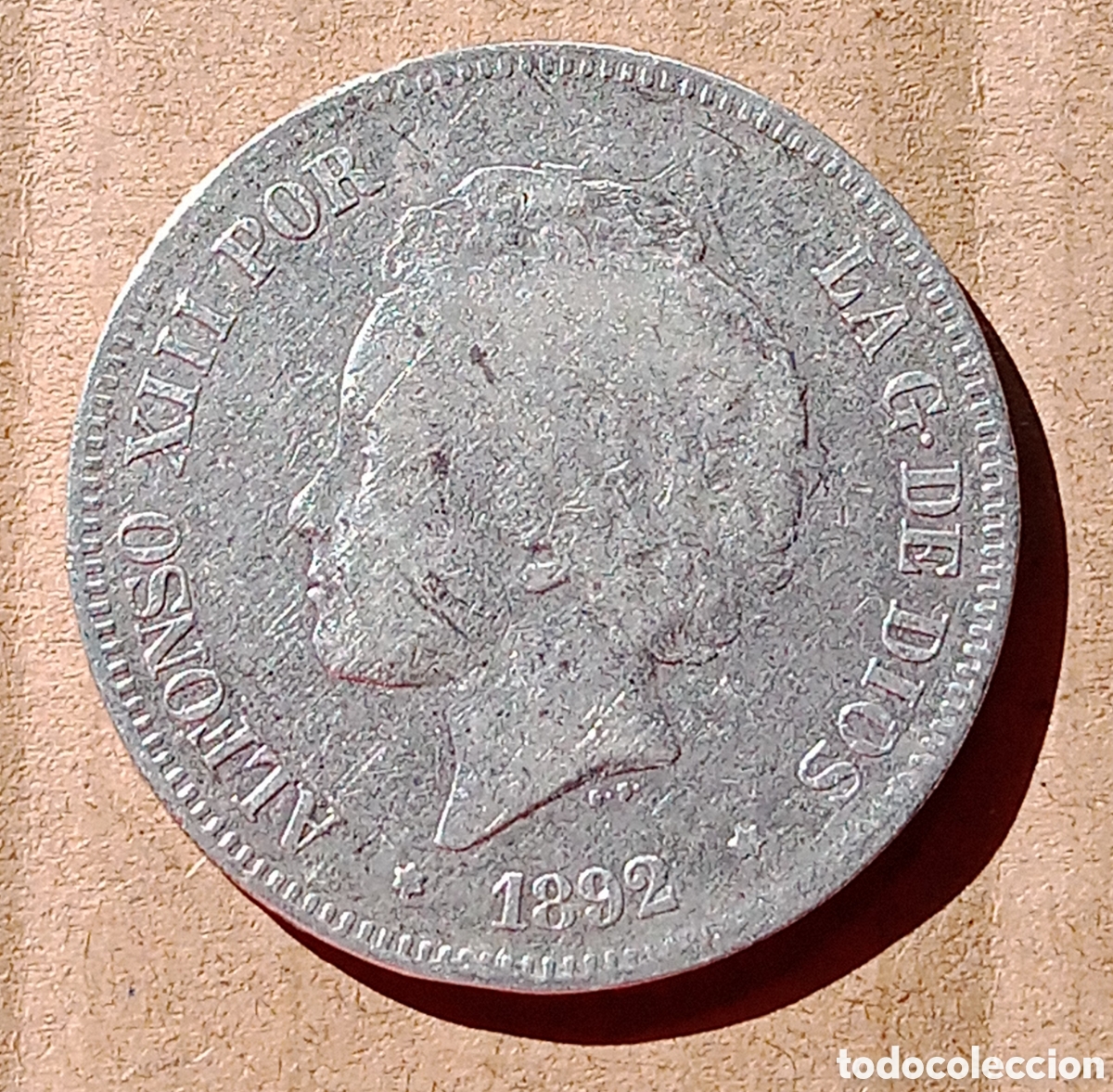Monedas de Espa&ntilde;a: 5 Pesetas 1892 PGM plata - estrellas no visibles - Rc