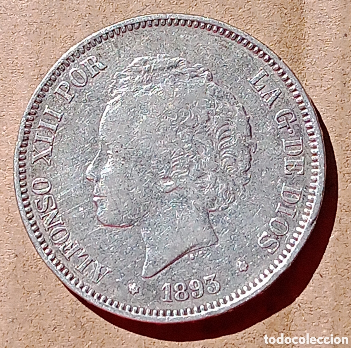 Monedas de Espa&ntilde;a: 5 Pesetas 1893 plata 18/93 estrellas flojas - PGL Bc