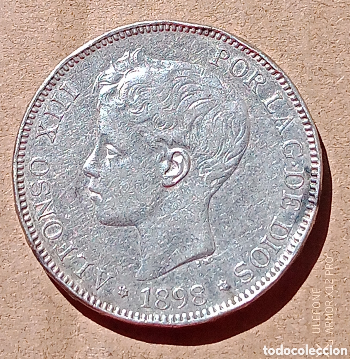 Monedas de Espa&ntilde;a: 5 Pesetas 1898 estrellas flojas y golpe canto - Rc