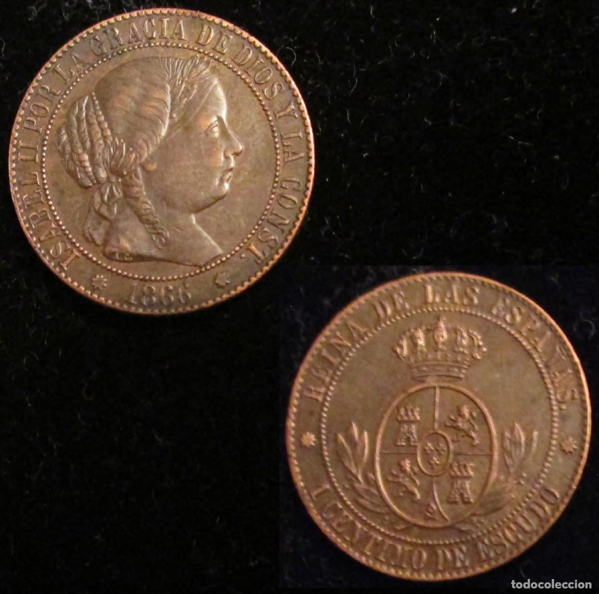 Monedas de Espa&ntilde;a: *GUTSE*820-ISABEL II, 1 C&Eacute;NTIMO DE ESCUDO 1866, BARCELONA SIN OM, EBC+.