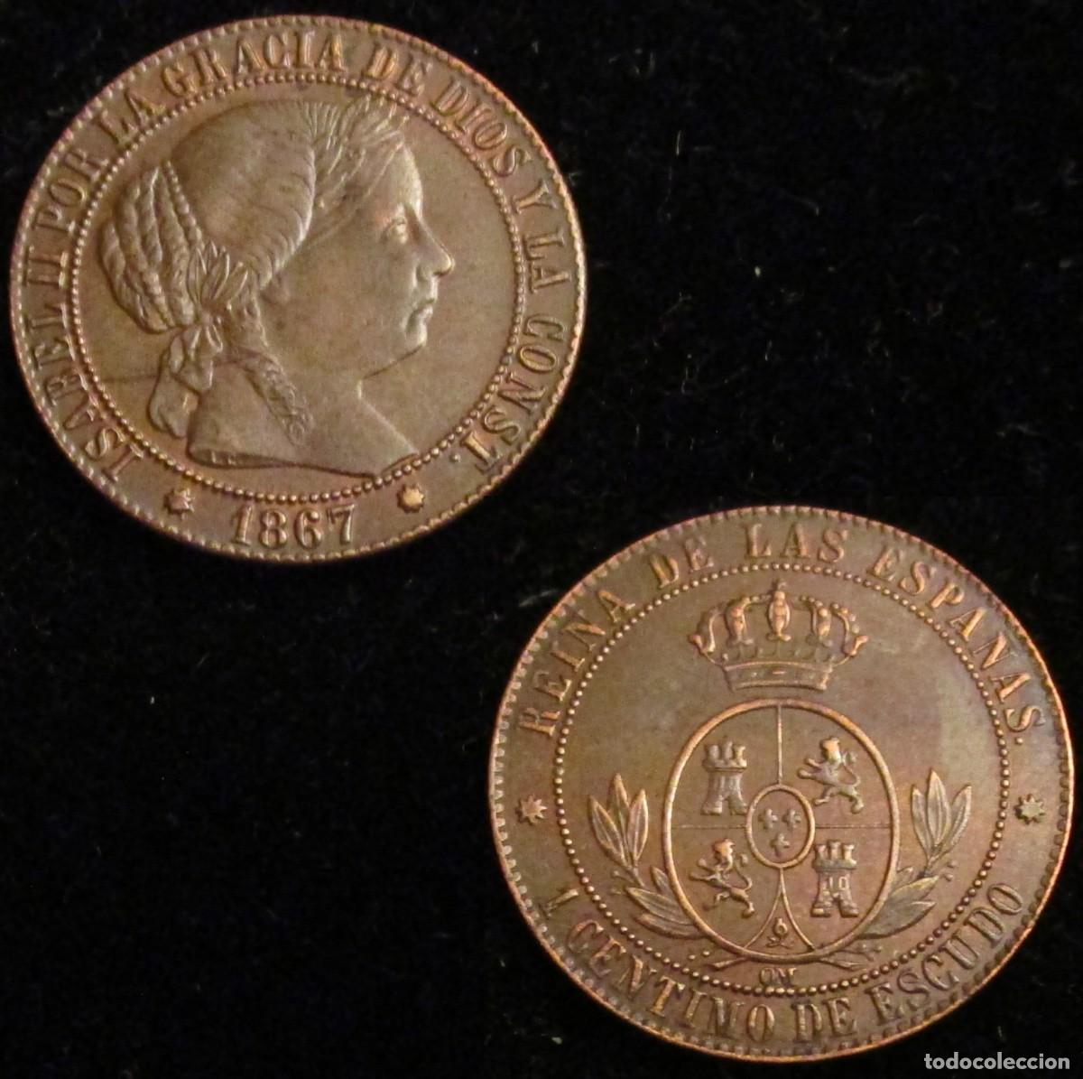 Monedas de Espa&ntilde;a: *GUTSE*821-ISABEL II, 1 C&Eacute;NTIMO DE ESCUDO 1867, BARCELONA OM, EBC.