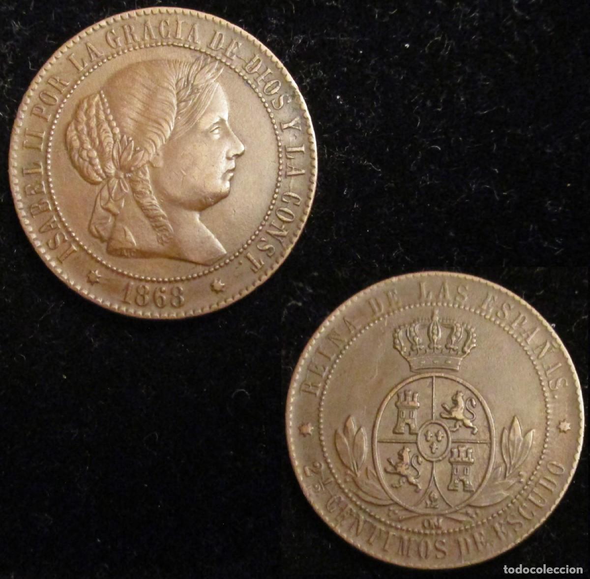 Monedas de Espa&ntilde;a: *GUTSE*823-ISABEL II, 2 1/2 C&Eacute;NTIMOS DE ESCUDO 1868, SEVILLA OM, EBC.