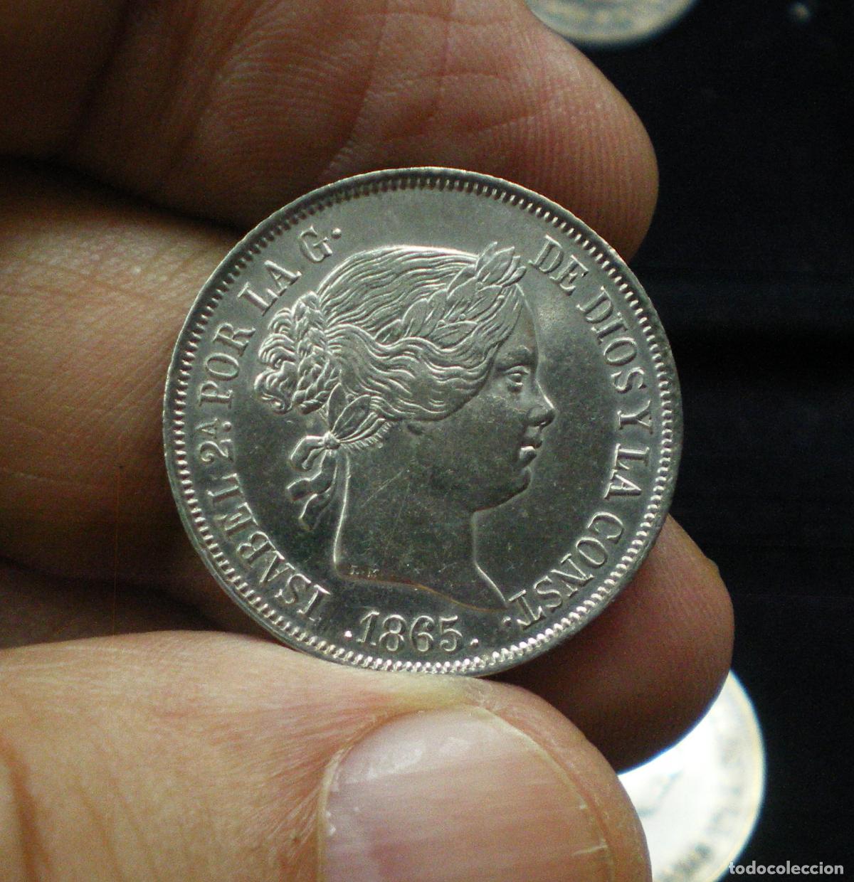 Monedas de Espa&ntilde;a: ISABEL II - 40 CENTIMOS de ESCUDO de PLATA - 1865 MADRID - BRILLO ORIGINAL