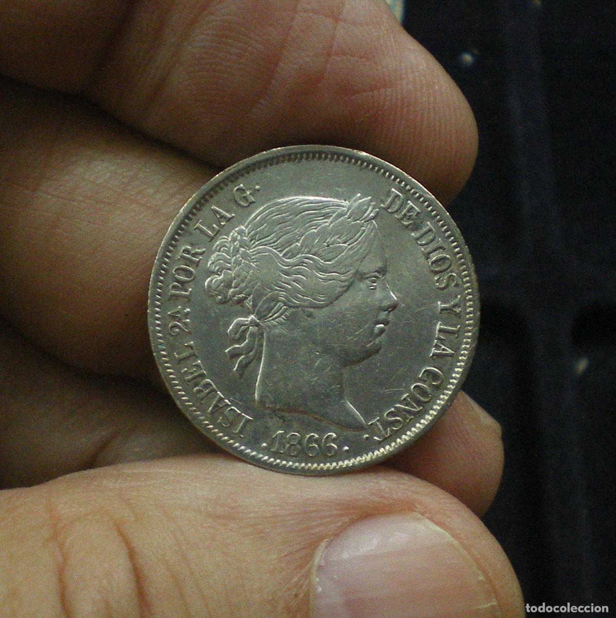 Monedas de Espa&ntilde;a: ISABEL II - 40 CENTIMOS de ESCUDO de PLATA - 1866 MADRID - BRILLO ORIGINAL