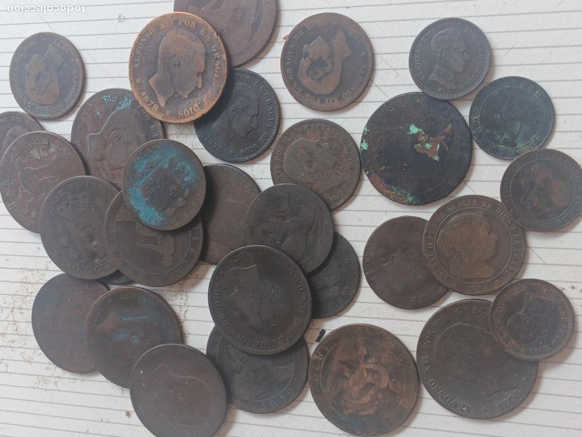 Monedas de Espa&ntilde;a: 30 monedas de cobre, diversas &eacute;pocas
