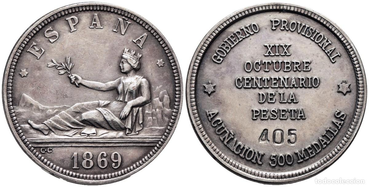 Monedas de Espa&ntilde;a: *** RARA MEDALLA XIX OCTUBRE CENTENARIO DE LA PESETA , 500 MEDALLAS NUMERADAS. METAL PLATEADO ***