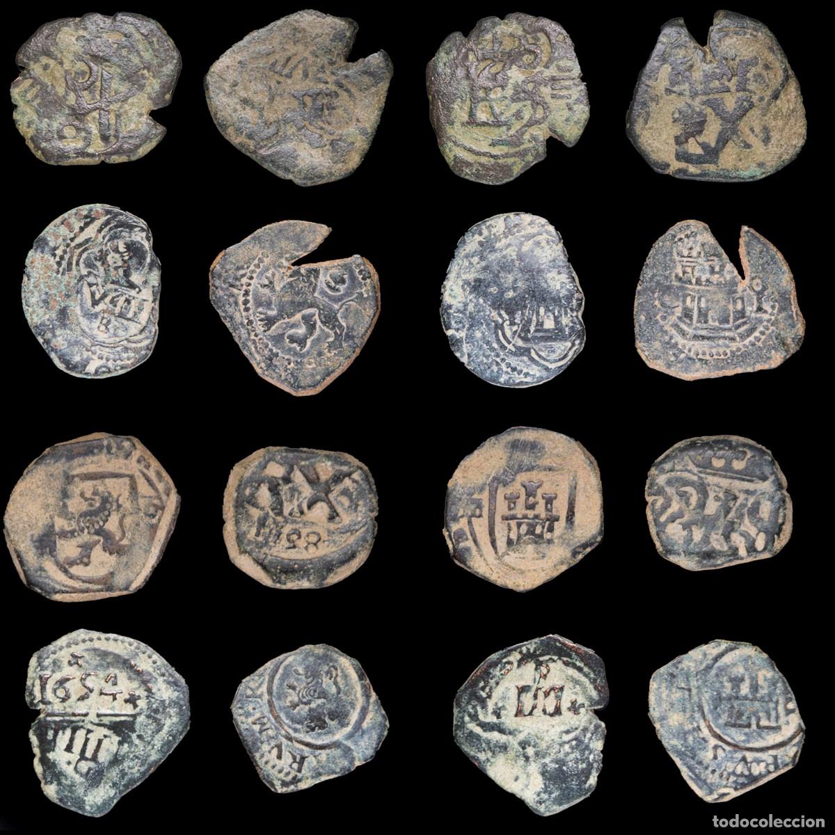 Monedas de Espa&ntilde;a: 17th-Century Spanish Copper Counterstamps (Spanish Cob), 8 Coins Lot