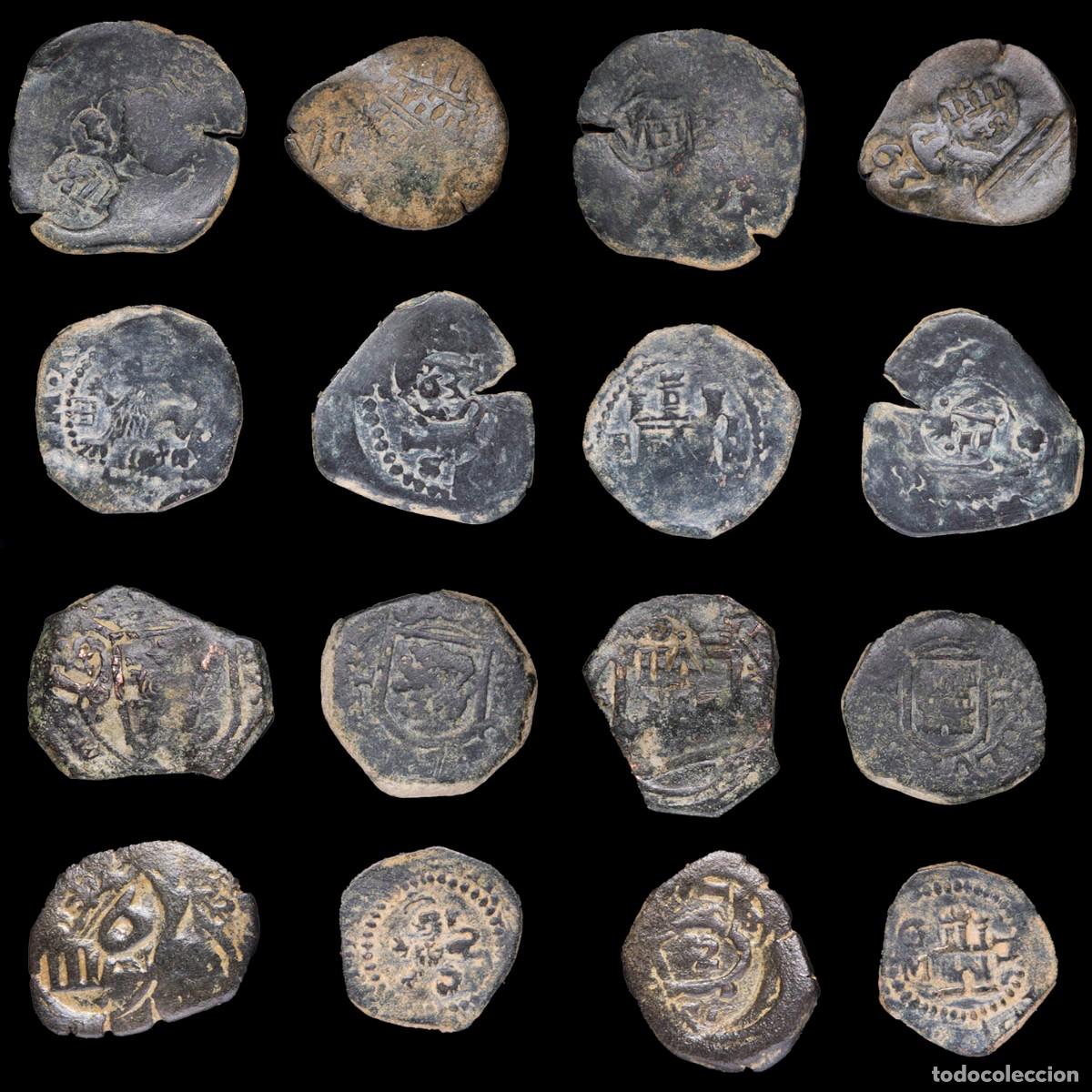 Monedas de Espa&ntilde;a: 17th-Century Spanish Copper Counterstamps (Spanish Cob), 8 Coins Lot