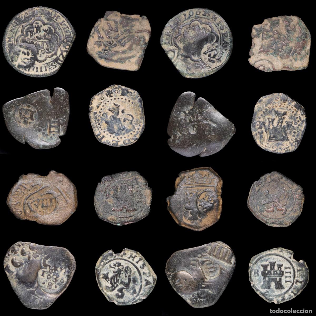 Monedas de Espa&ntilde;a: 17th-Century Spanish Copper Counterstamps (Spanish Cob), 8 Coins Lot