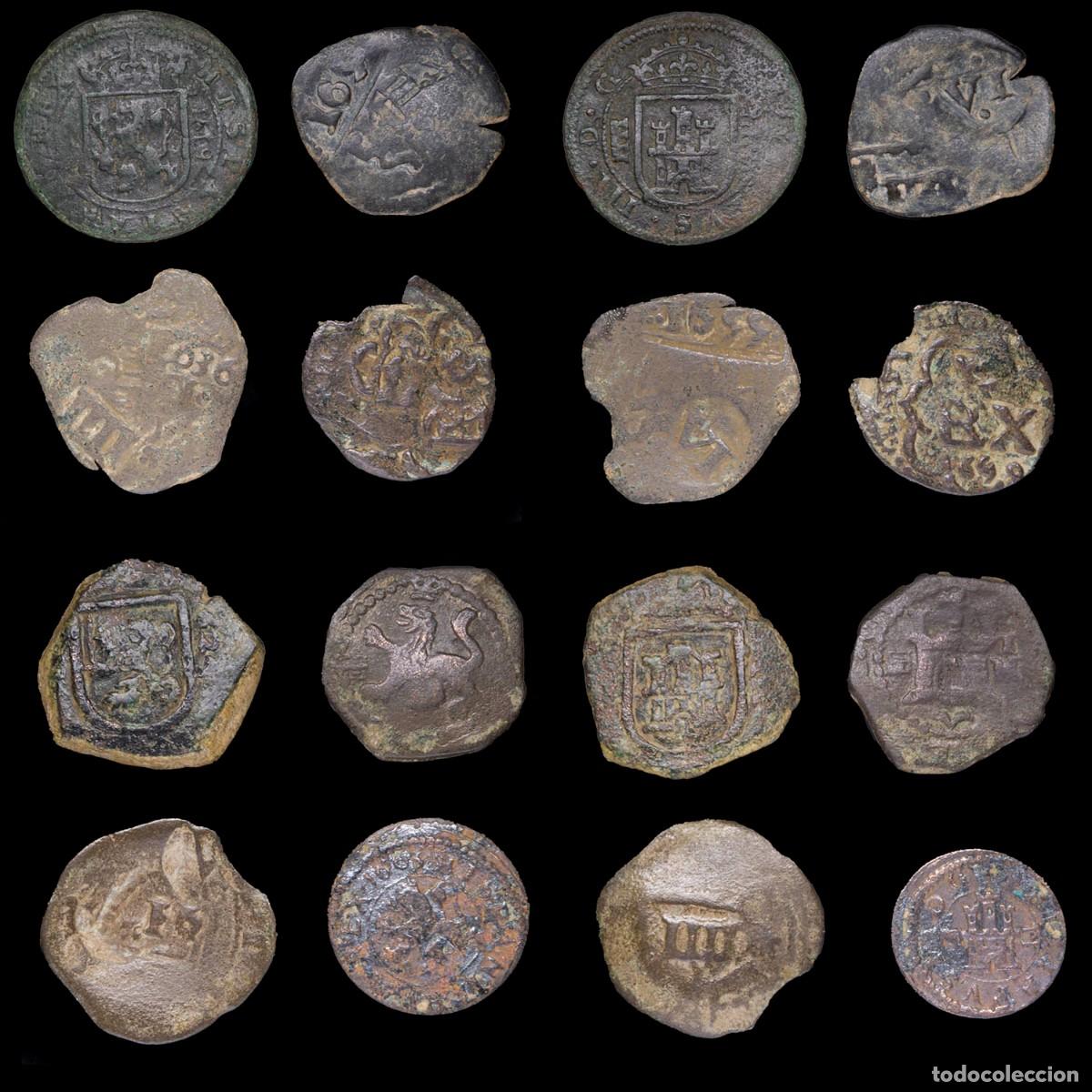 Monedas de Espa&ntilde;a: 17th-Century Spanish Copper Counterstamps (Spanish Cob), 8 Coins Lot