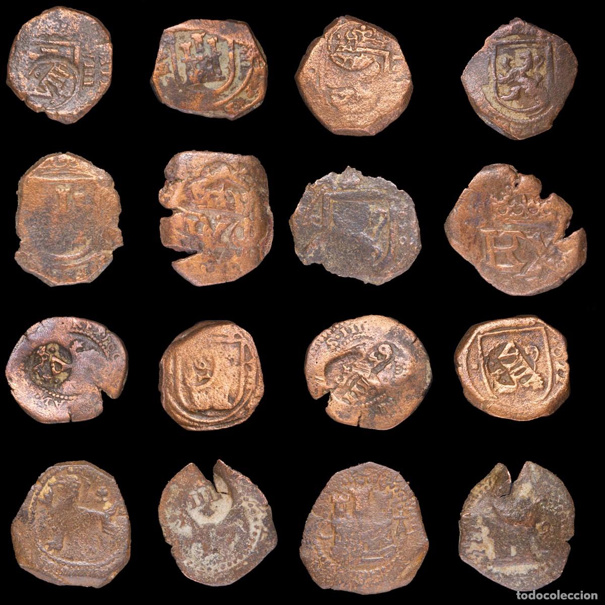 Monedas de Espa&ntilde;a: 17th-Century Spanish Copper Counterstamps (Spanish Cob), 8 Coins Lot