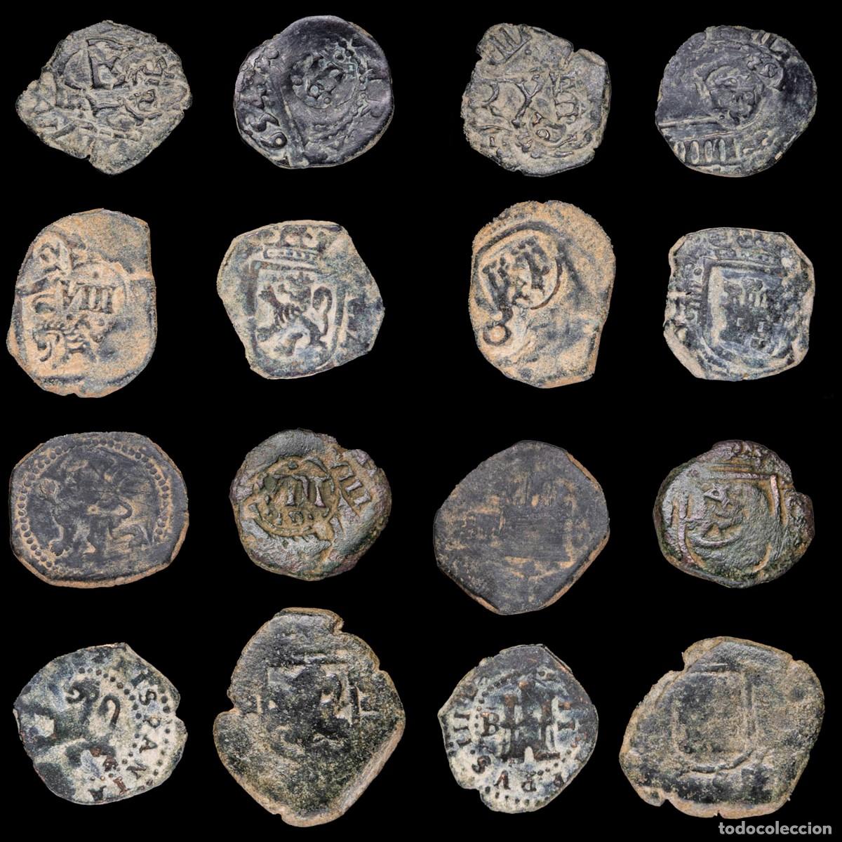 Monedas de Espa&ntilde;a: 17th-Century Spanish Copper Counterstamps (Spanish Cob), 8 Coins Lot