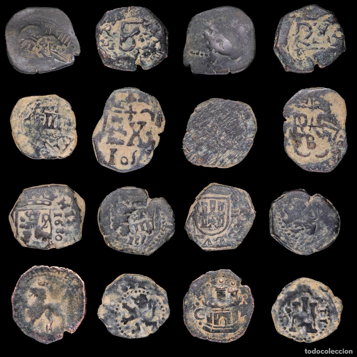 Monedas de Espa&ntilde;a: 17th-Century Spanish Copper Counterstamps (Spanish Cob), 8 Coins Lot