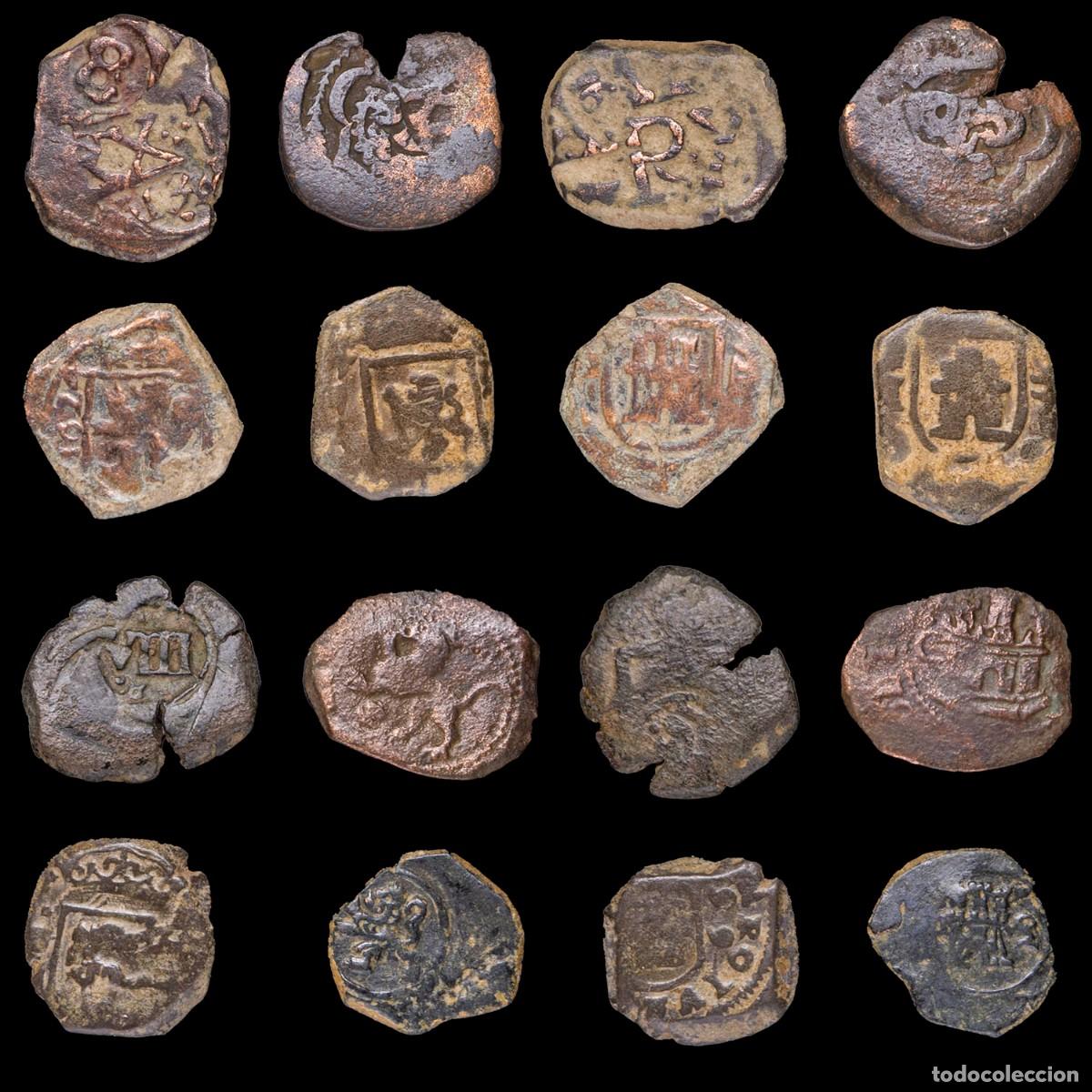 Monedas de Espa&ntilde;a: 17th-Century Spanish Copper Counterstamps (Spanish Cob), 8 Coins Lot
